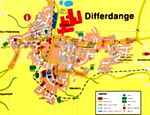 Stadtplan von Differdingen mit den Spielslen des Schachclubs